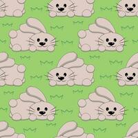 Seamless pattern with cute Rabbit on green vector