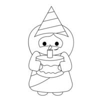 Cute God Jesus Christ with birthday cake in black and white vector