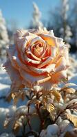 Beauty rose flower on winter snow AI generated photo