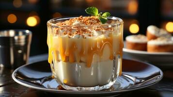 Cheese fruit pudding dessert sweet food snack AI generated photo