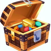 AI generated Treasure Box Game Icon Clip Art Sticker Decoration Simple Background photo