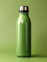 Tumbler bottle green mockup drink travel promotion brand company AI generated photo
