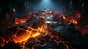 Lava flow eruption mountain photo realistic AI generated