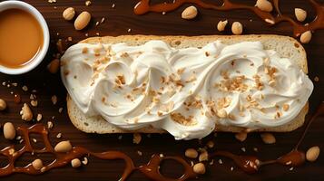 Bread toast peanut cream jam dessert AI Generated photo