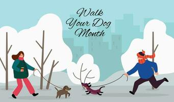 Walk Your Dog Month. Flat style. Vector illustration.