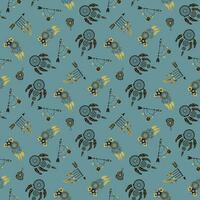 Seamless pattern of celestial bodies and mystical magic elements in vintage boho style. Endless textures for your design. vector