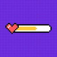 Pixel game life bar in yellow color on a bright purple background. Heart icon, illustration in 8-bit retro game style, controller. vector
