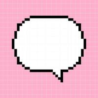 Round cute horizontal frame in the shape of a pixelated dialog box on a pink checkered background. Vector minimalistic element in 8-bit retro gaming style, bubble.