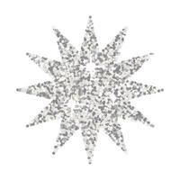 Silver glitter star with twelve rays isolated on a white background. Sparkling vector holiday decor, metallic element.