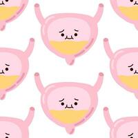 Seamless pattern adorable kawaii human organ. Confused cute bladder isolated on white background, childish illustration in flat style. vector