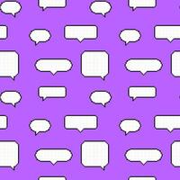 Seamless pattern of pixelated dialog boxes in 8-bit style on a bright purple background. Pop-up dialogue clouds of different shapes and sizes, elements of a retro game. vector