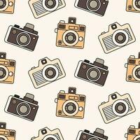 Seamless cute pattern three vintage cameras isolated on a light background. Background in retro colors, backdrop, wrapping paper, sepia tone. vector