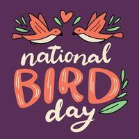 National Bird Day card, banner. Handwriting calligraphy text Thank you. Thank you handwriting inscription card. Hand drawn vector art