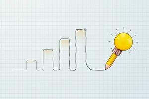 Concept of a new idea in the form of a glowing light bulb drawing a profit graph. Vector illustration.