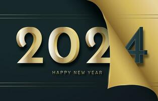 Happy 2024 new year. Golden numbers on a dark paper background. Vector illustration.