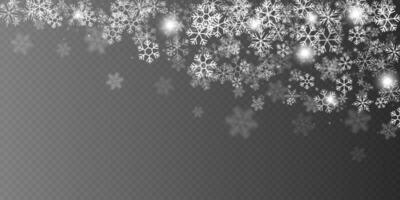 Falling snowflakes and snow on horizontal background. Vector illustration.