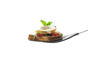 Prepared toast sandwich with fried egg with spices and herbs. photo