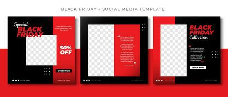 black friday fashion sale social media post template feed design, event promotion vector red banner