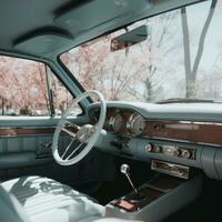 el interior de un clásico coche generativo ai foto
