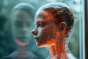an image of a woman with glowing red skin generative ai photo