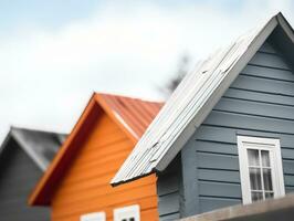 colorful houses on a sunny day with a blue sky in the background generative ai photo