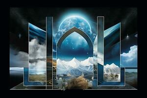 an image of an arch with mountains and clouds in the background generative ai photo