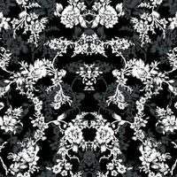 Black and white floral textile design vector