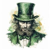 AI generated Portrait of a leprechaun isolated on white background photo