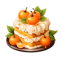 AI generated Homemade sweet cream bakery cake topping decorated with oranges and grapes fruits. Dessert and food concept. AI Generated png