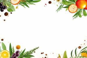 an image of an arrangement of fruits and vegetables on a white background generative ai photo
