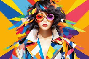 a woman with colorful sunglasses and a colorful jacket generative ai photo