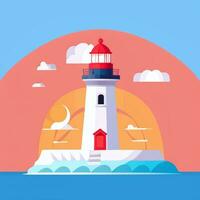 AI generated Lighthouse Logo Avatar Clip Art Icon Sticker Decoration Simple Background photo