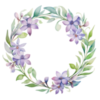 AI generated watercolor purple flowers wreath png