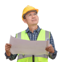 Engineer or architect man in hard hat holding a blueprint, Construction worker holding plan png