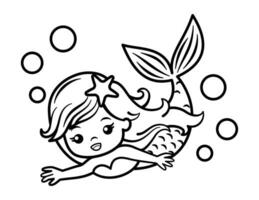 Cute Mermaid Coloring Page For Children vector