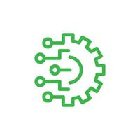 green Digital technology gear line art icon concept isolated on white background. cogwheel outline Vector illustration