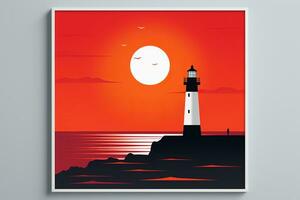 a poster of a lighthouse at sunset generative ai photo