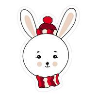 the isolated flat cutest white rabbit in the warm scarf and hat for kind christmas illustrations vector