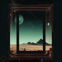 an image of an alien landscape with a frame around it generative ai photo