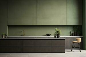 AI Generated AI generation. Sleek and modern, the dark kitchen exudes industrial flair and photo