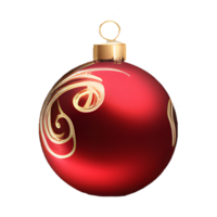 ai generiert rot Weihnachten Ball isoliert, ein festlich Weihnachten Hintergrund mit strahlend Kugeln, glitzernd Bälle, und golden Band Akzente, KI-generiert png