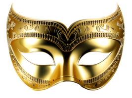 ai gegenereerd een goud masker Aan een transparant achtergrond, de gouden carnaval masker straling voor elke viering - ai gegenereerd png