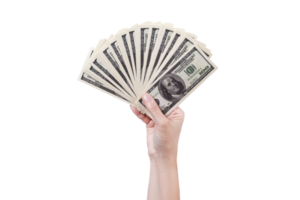 Fan of money in a hand isolated on  png transparent background