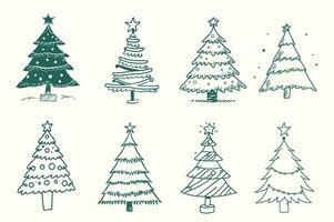 Navidad mano dibujado árbol conjunto diseño elementos aislado en blanco antecedentes vector