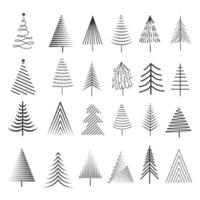 Christmas tree set. Christmas tree silhouette set hand drawn illustration on white background vector