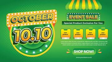 3D 1010 OCTOBER BIG EVENT SUPER BIG SALE FLYER DISCOUNT CASHBACK PROMO SPECIAL OFFER  BACKGROUND TEMPLATE vector