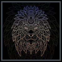 Gradient Colorful Lion head mandala arts isolated on black background. vector