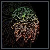 Gradient Colorful Eagle head mandala arts isolated on black background. vector