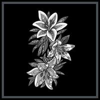 Monochrome tiger lily flower mandala arts isolated on black background. vector