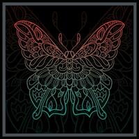 Gradient Colorful Butterfly mandala arts isolated on black background. vector